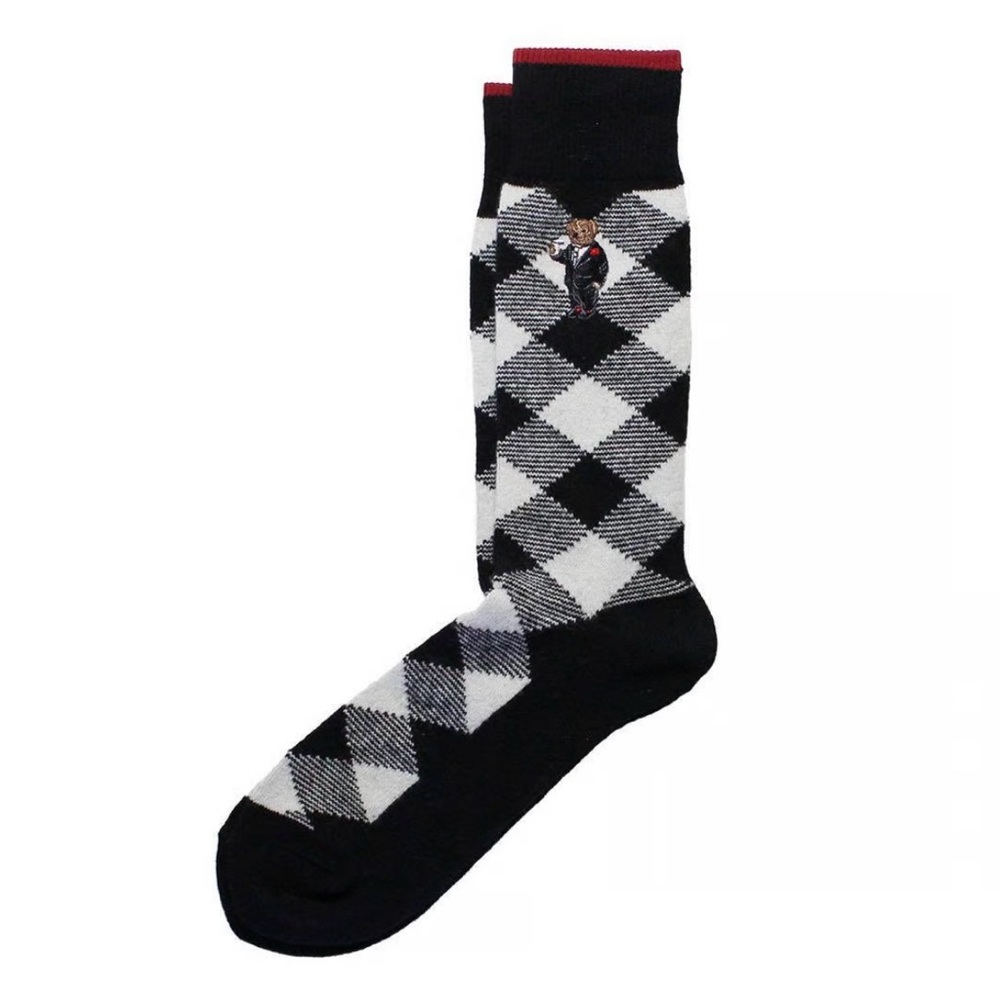 Polo by Ralph Lauren Black and White Dress Socks with Polo Tuxedo Bear